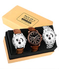 Classic Men Brown Leather Analog Watch Combo Of 3