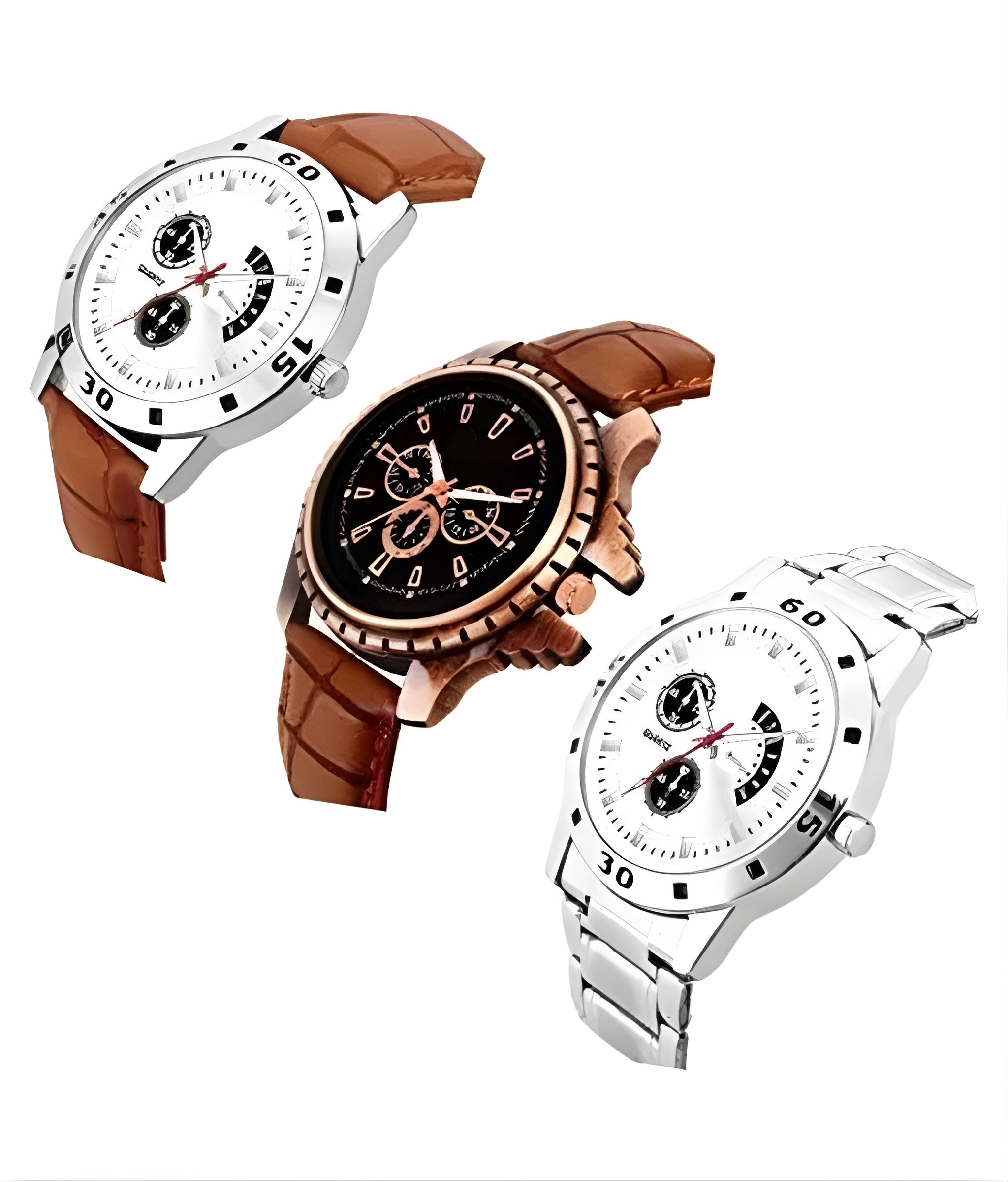 Classic Men Brown Leather Analog Watch Combo Of 3